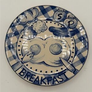 Vintage Salt & Pepper Handcrafted Breakfast Plates 7-3/4" Eggs Bacon